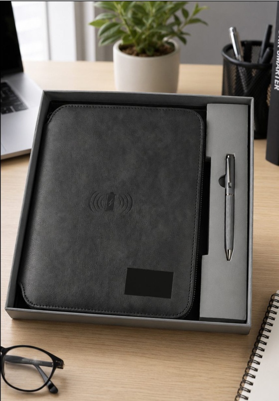 V-17 Onyx Black Executive Power Bank Diary Organizer